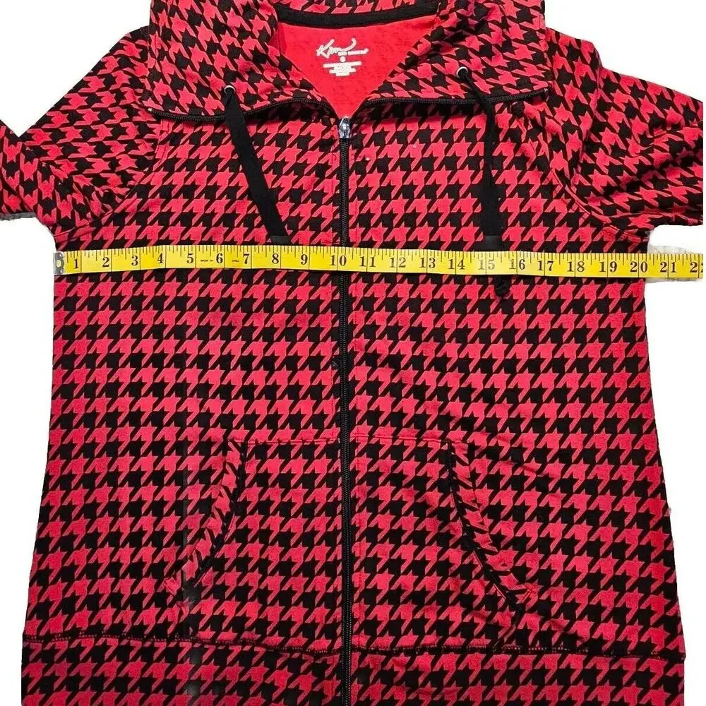 Kim Rogers Womens Red Houndstooth Stretch Jersey Zip Jacket Size Small